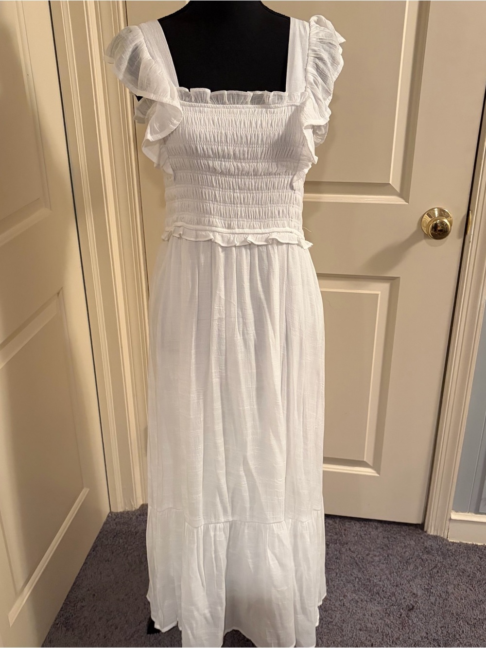 White Smocked Maxi Dress with Ruffle Straps - Classic Summer Maxi